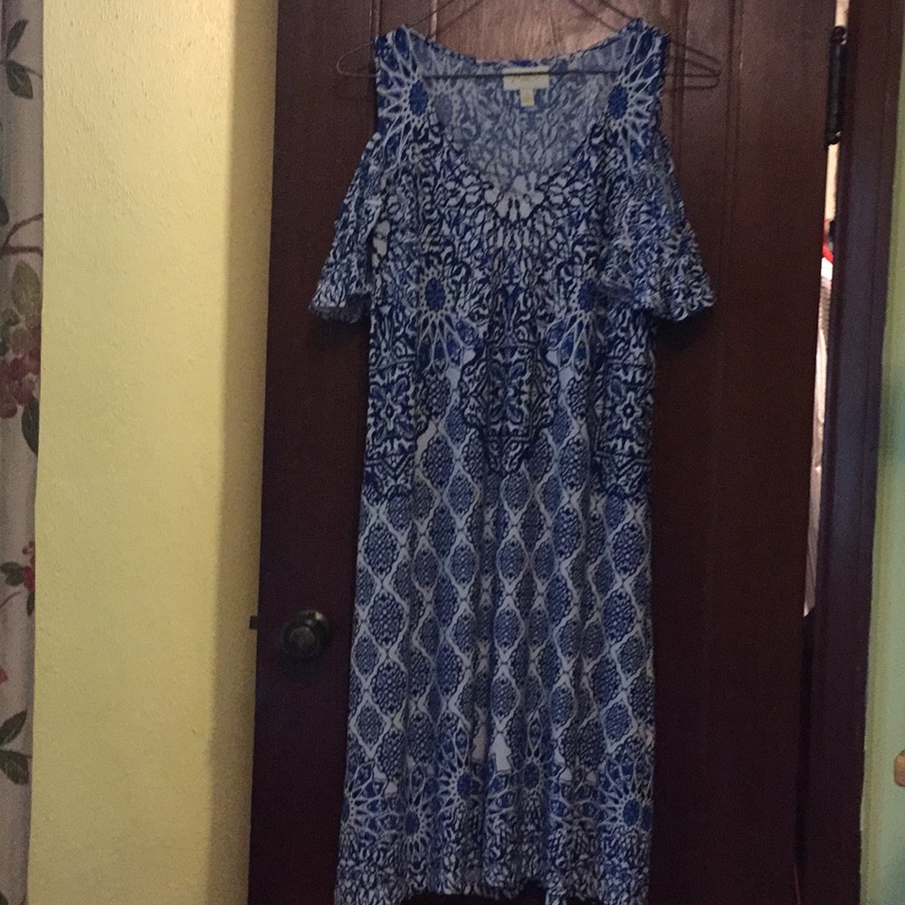 A blue and white formal dress